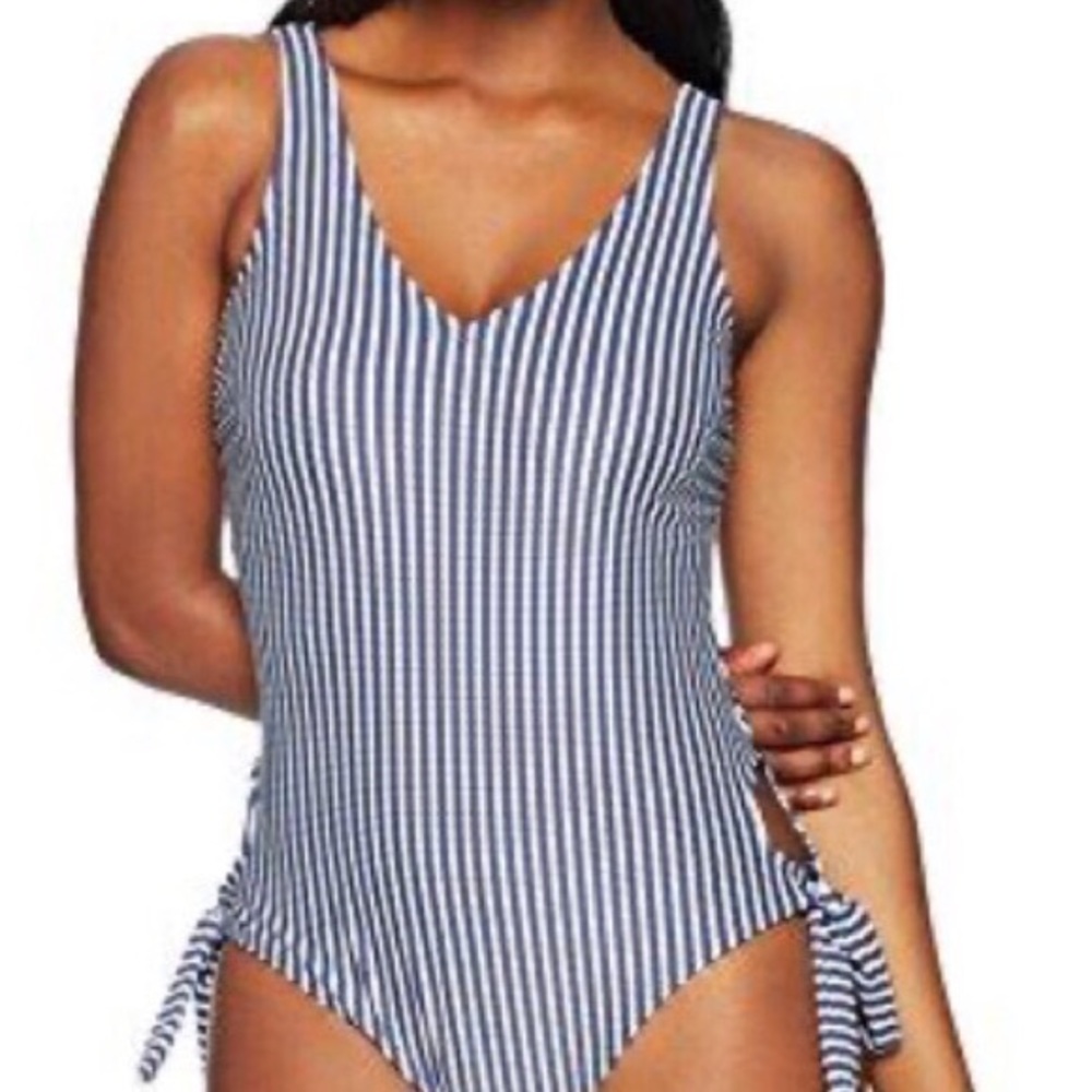 COASTAL BLUE Hip Cutout Navy & White One-piece Swimsuit